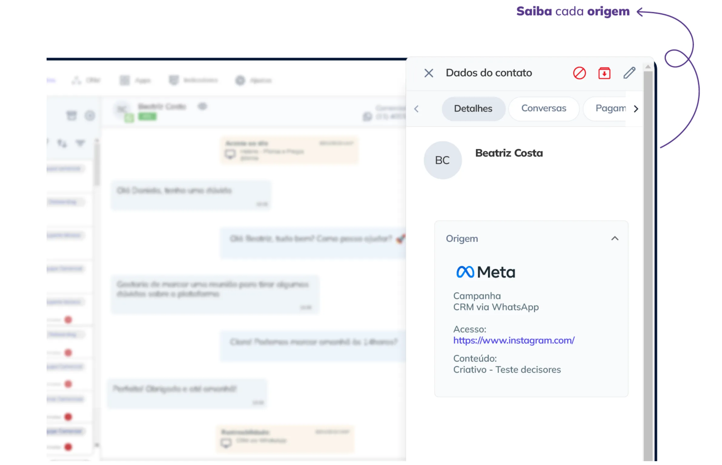 Hootspy campaign tracking dashboard showing the source of each conversation received on WhatsApp.