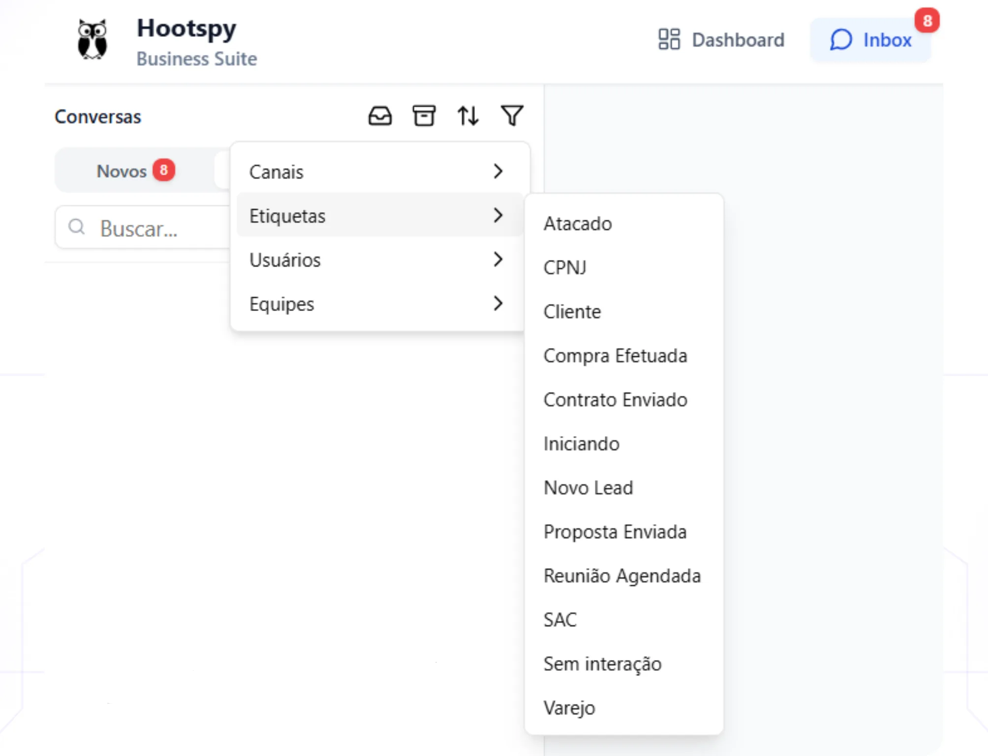Faster service in Hootspy with saved replies, filters, and tags in the WhatsApp inbox.
