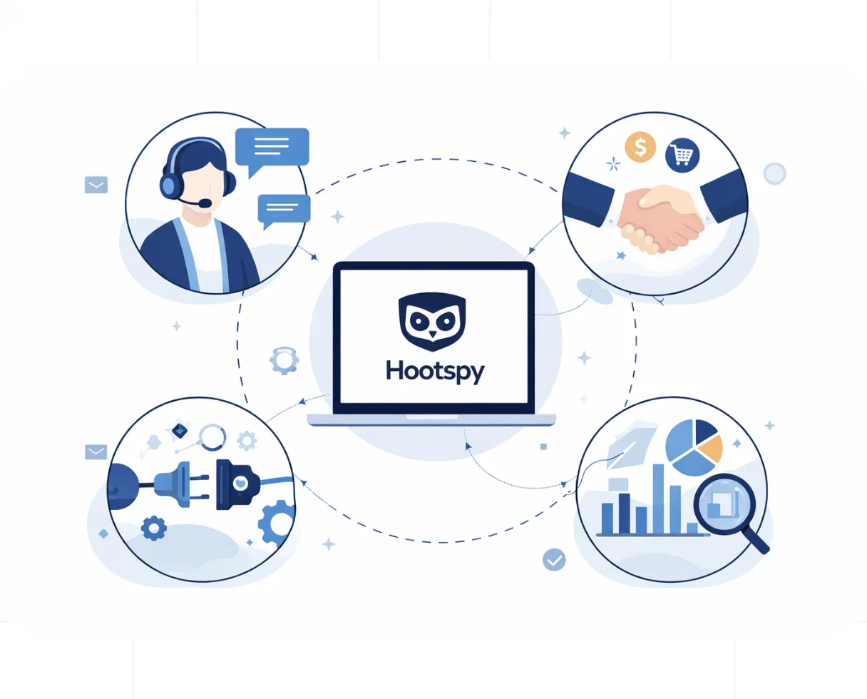 Applications of Hootspy's CRM turning WhatsApp conversations into sales and support opportunities.