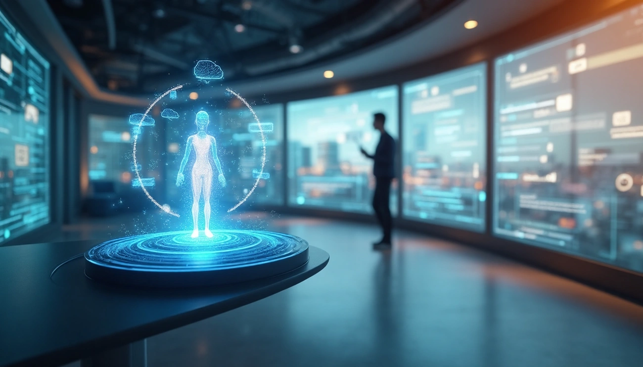 Atendente digital com chatbot inteligente oferecendo suporte ao cliente em tempo real