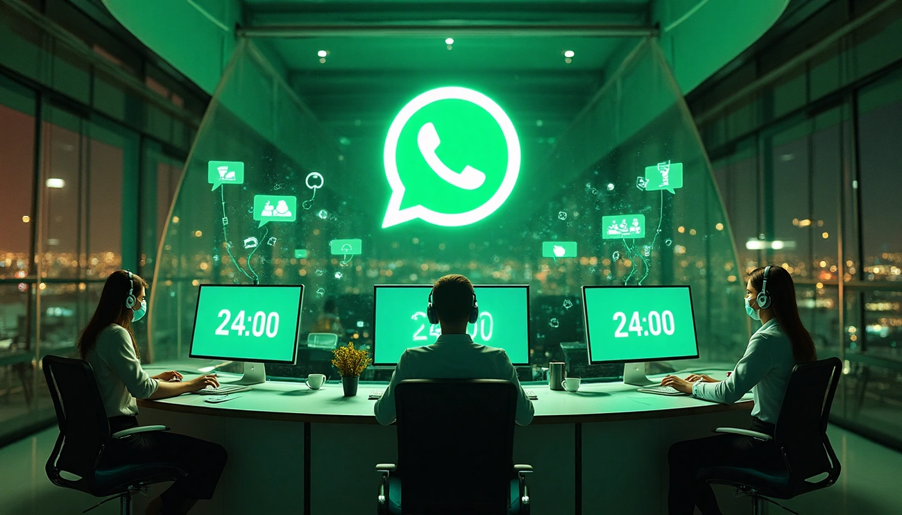 Pessoa interagindo com suporte 24h no WhatsApp Business API com chatbot ativo