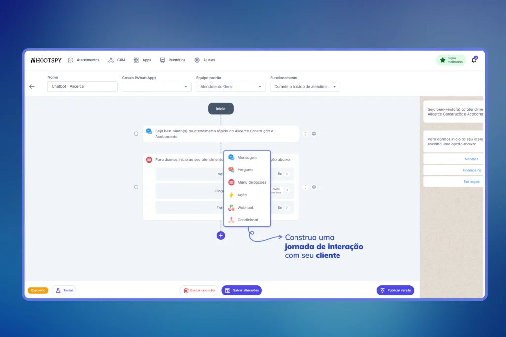 O Chatbot da Hootspy envia mensagens automáticas com inteligência artificial