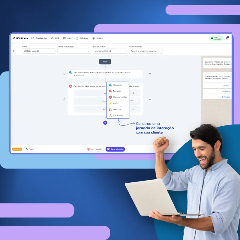 Automatize interações com chatbots inteligentes e ofereça suporte 24h no WhatsApp.