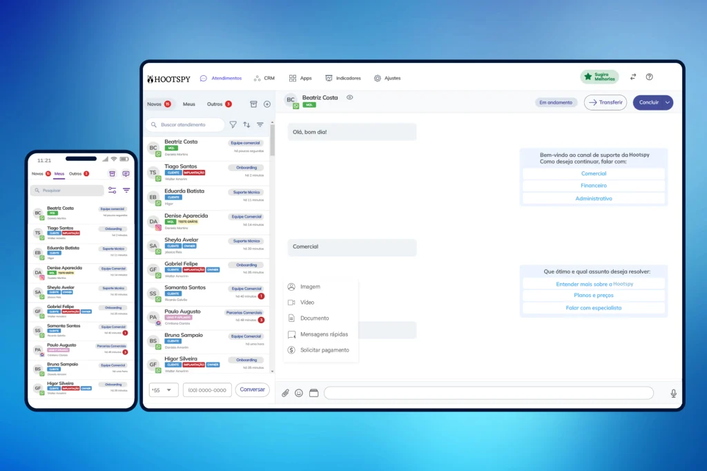 O Inbox de Atendimento WhatsApp centraliza todas as conversas em um só lugar